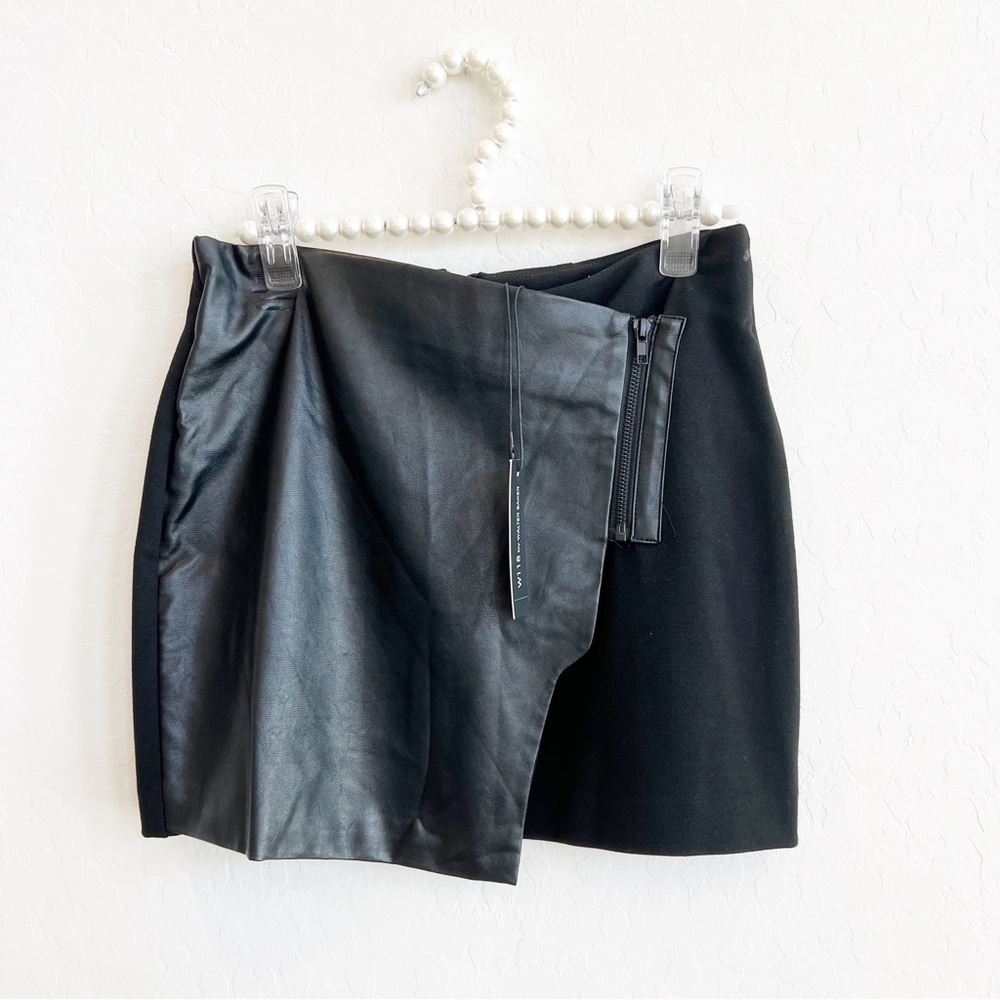 W118 by Walter Baker Women's Bee Faux Leather Mini Skirt Zipper Black 2 NWT